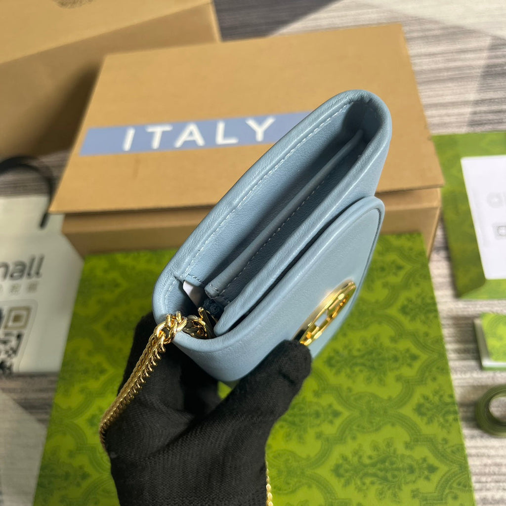 GUCCI BLONDIE SHOULDER BAG 21 IN SKY BLUE CALFSKIN GOLD HARDWARE