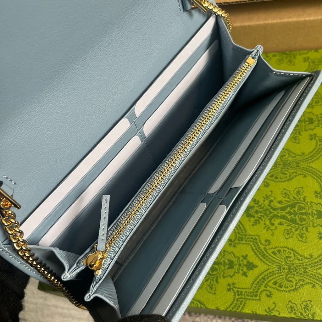 GUCCI BLONDIE SHOULDER BAG 21 IN SKY BLUE CALFSKIN GOLD HARDWARE