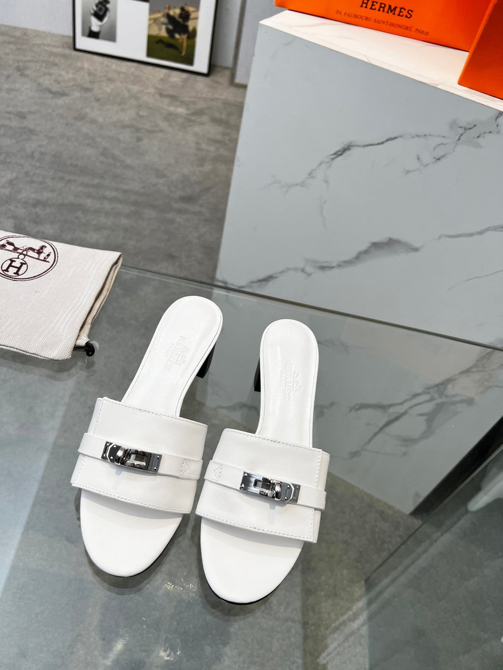 HERMES Gigi 50 Sandal White Calfskin