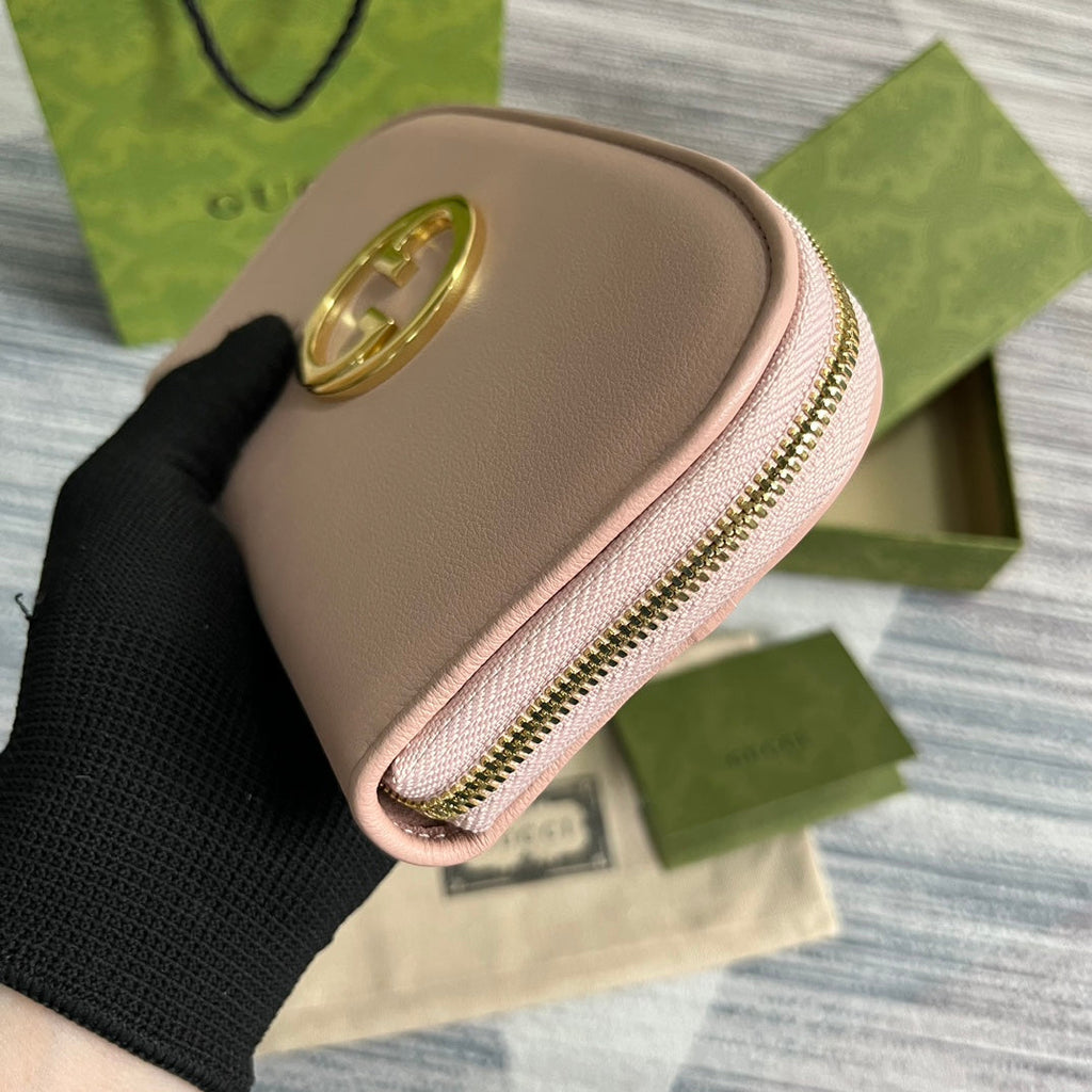 GUCCI BLONDIE 21 FULL ZIP WALLET IN LIGHT PINK CALFSKIN