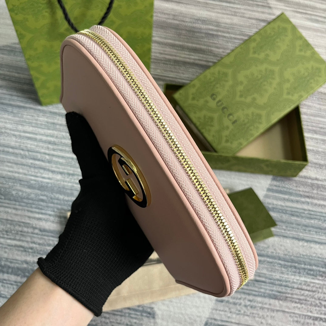 GUCCI BLONDIE 21 FULL ZIP WALLET IN LIGHT PINK CALFSKIN