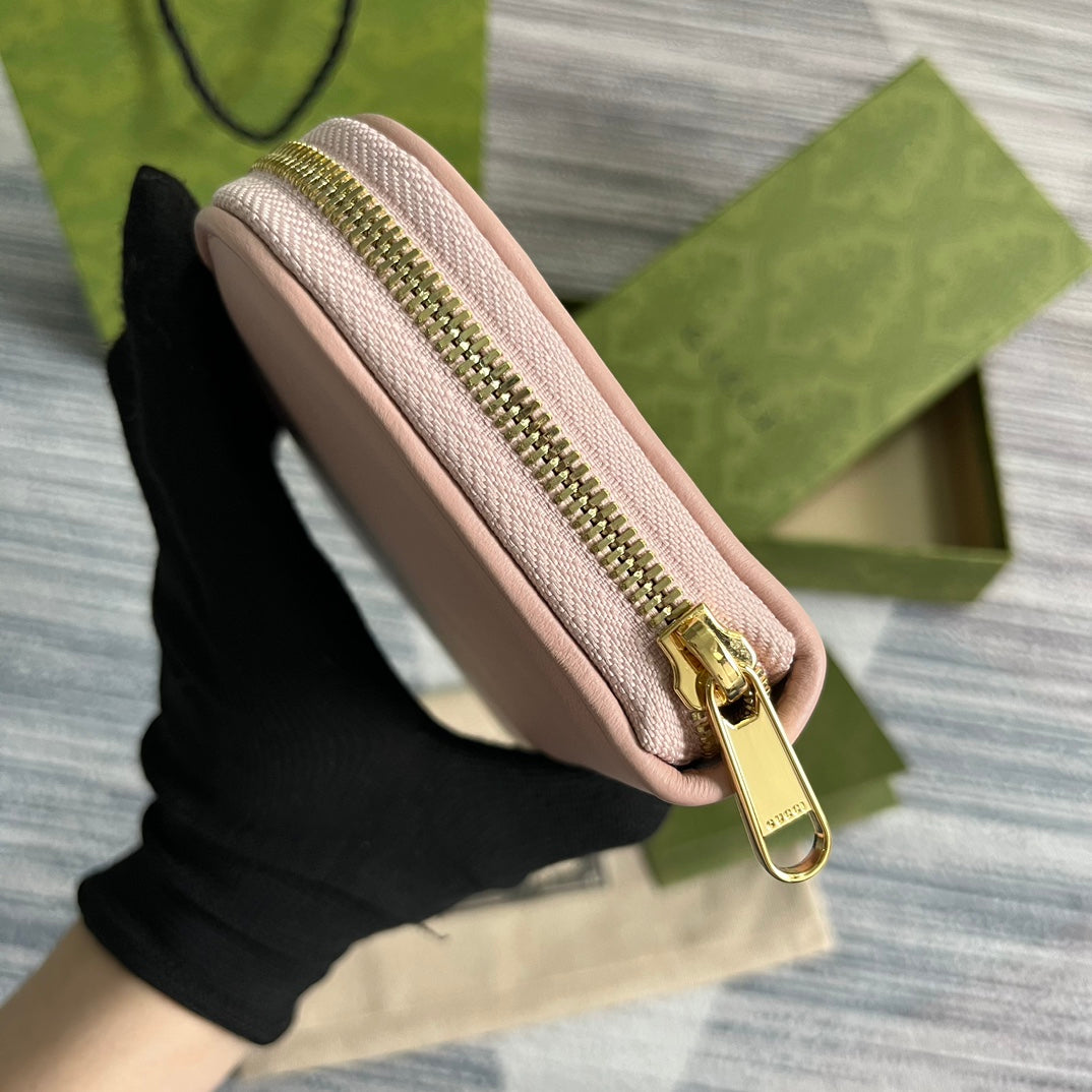 GUCCI BLONDIE 21 FULL ZIP WALLET IN LIGHT PINK CALFSKIN