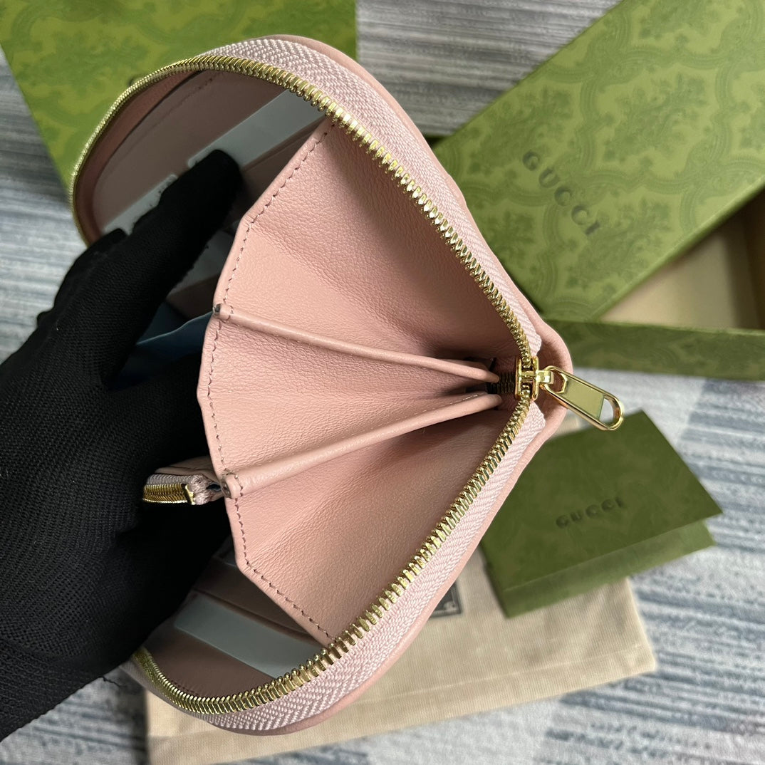 GUCCI BLONDIE 21 FULL ZIP WALLET IN LIGHT PINK CALFSKIN