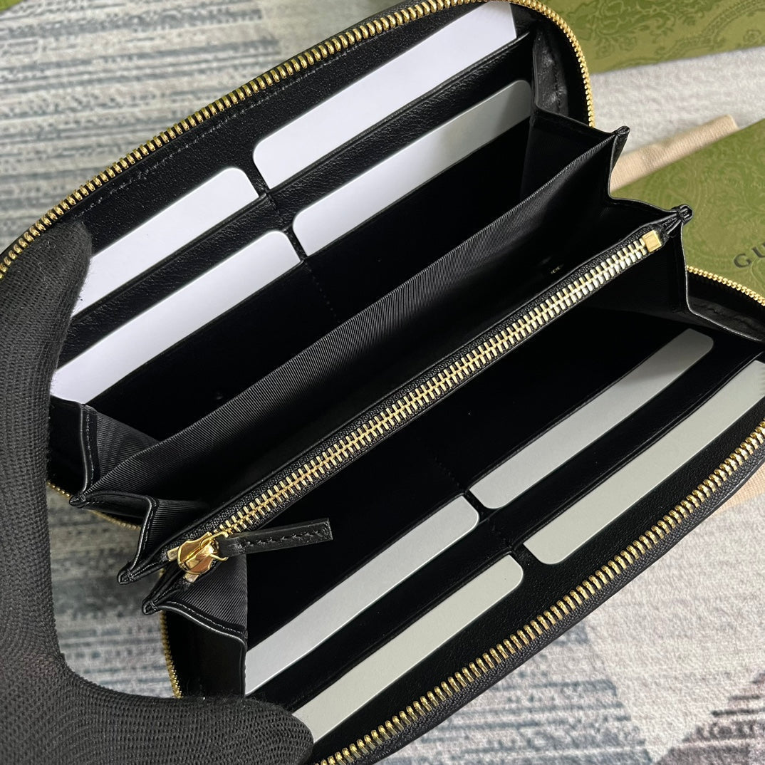 GUCCI BLONDIE 21 FULL ZIP WALLET IN BLACK CALFSKIN