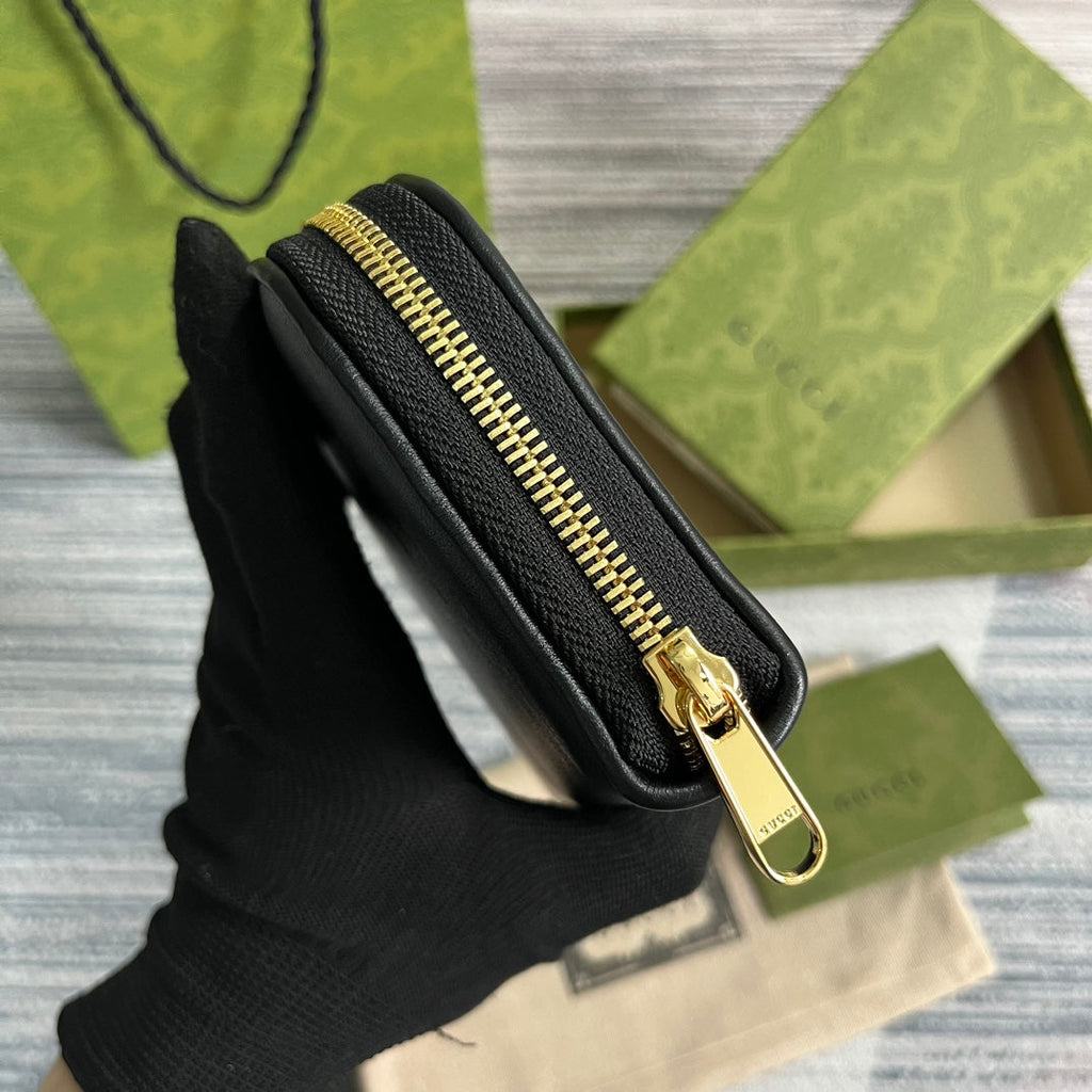 GUCCI BLONDIE 21 FULL ZIP WALLET IN BLACK CALFSKIN