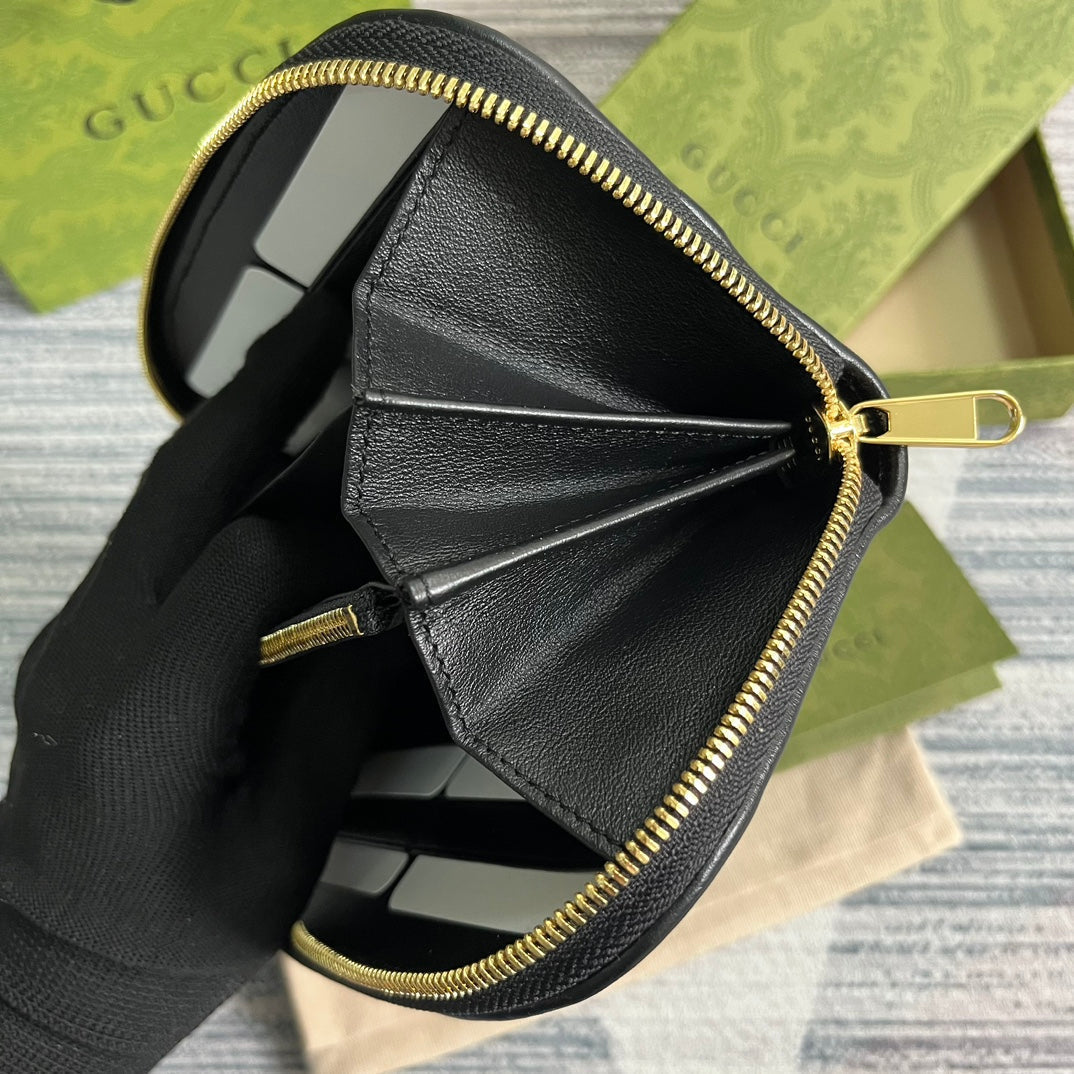 GUCCI BLONDIE 21 FULL ZIP WALLET IN BLACK CALFSKIN