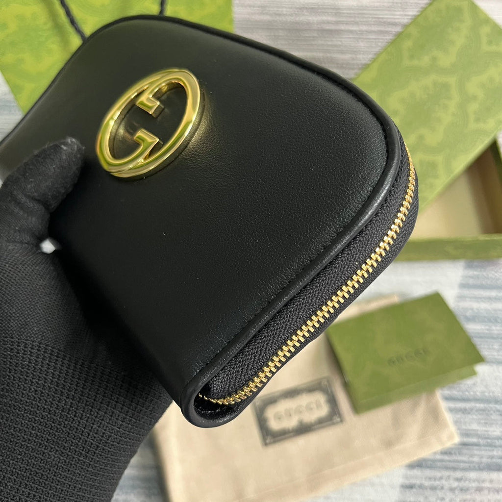 GUCCI BLONDIE 21 FULL ZIP WALLET IN BLACK CALFSKIN