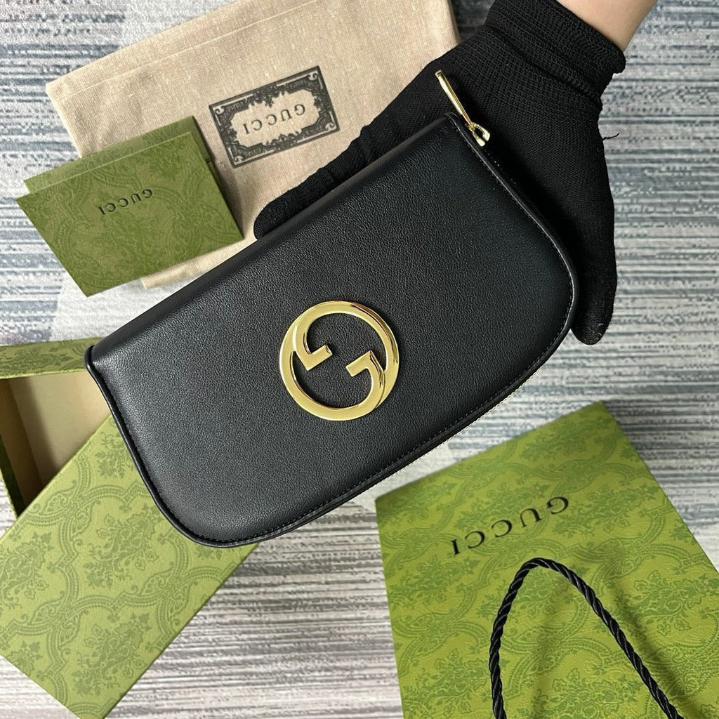 GUCCI BLONDIE 21 FULL ZIP WALLET IN BLACK CALFSKIN