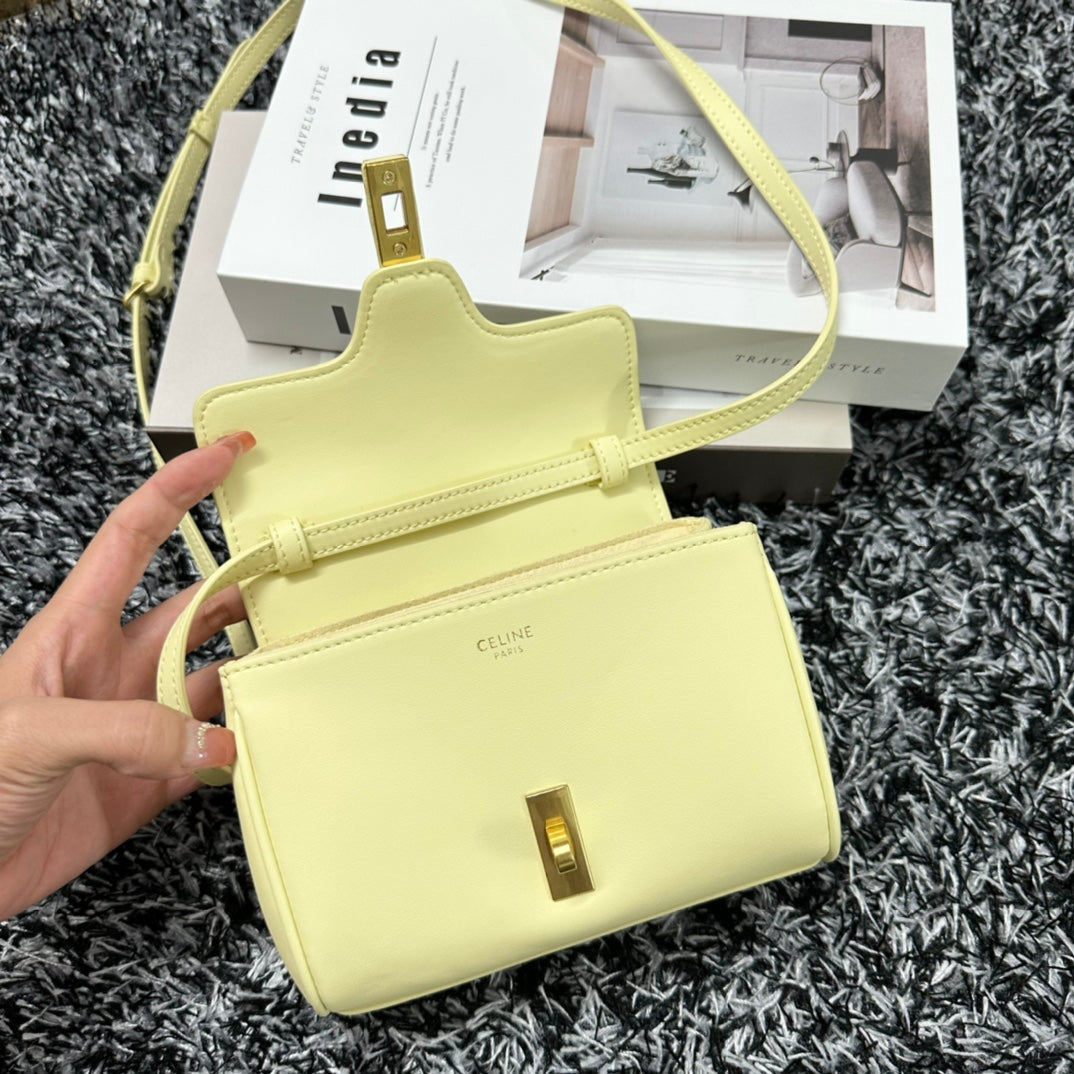 CELINE CLASSIC MINI 18 YELLOW PASTEL CALFSKIN