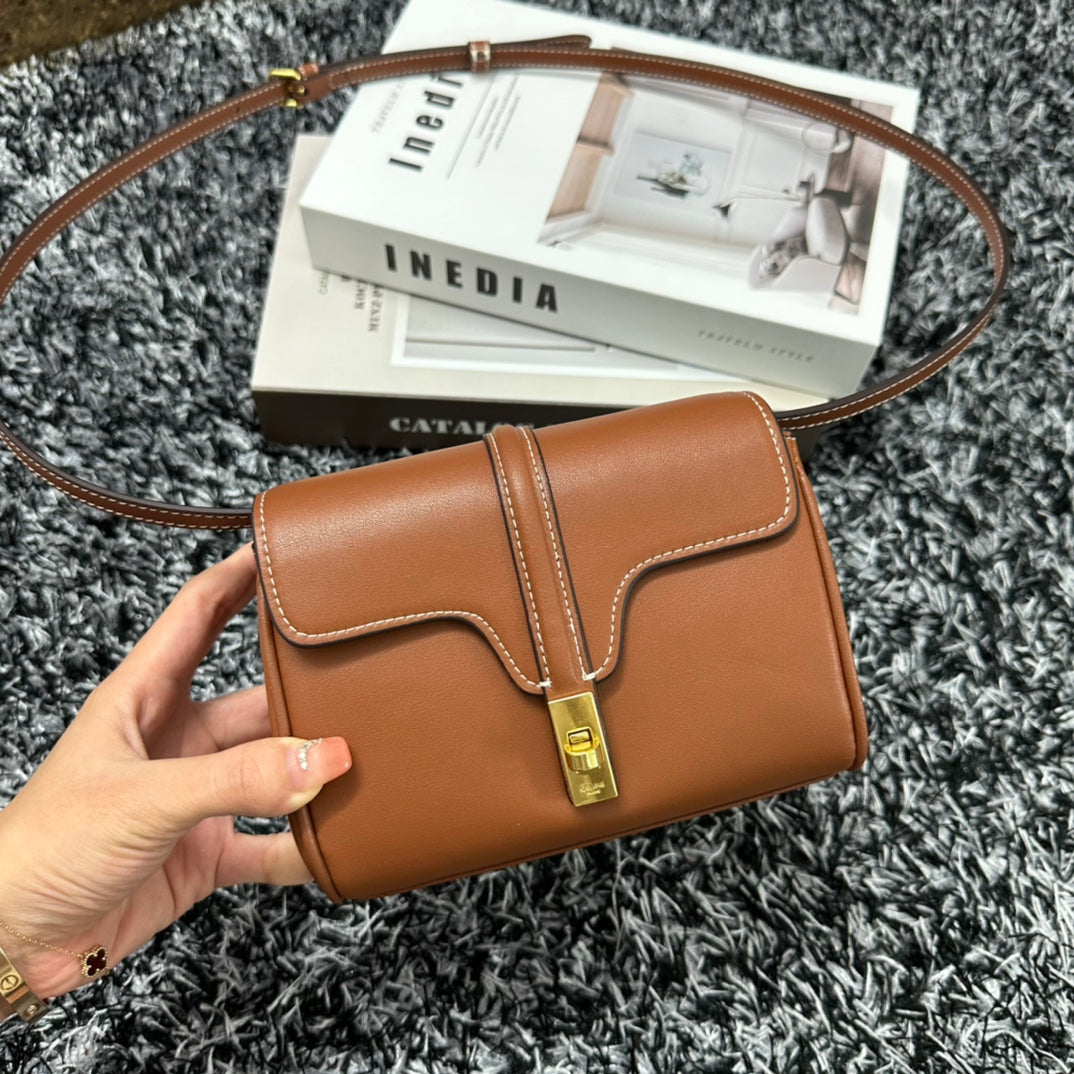 CELINE CLASSIC MINI 18 CINNAMON BROWN CALFSKIN
