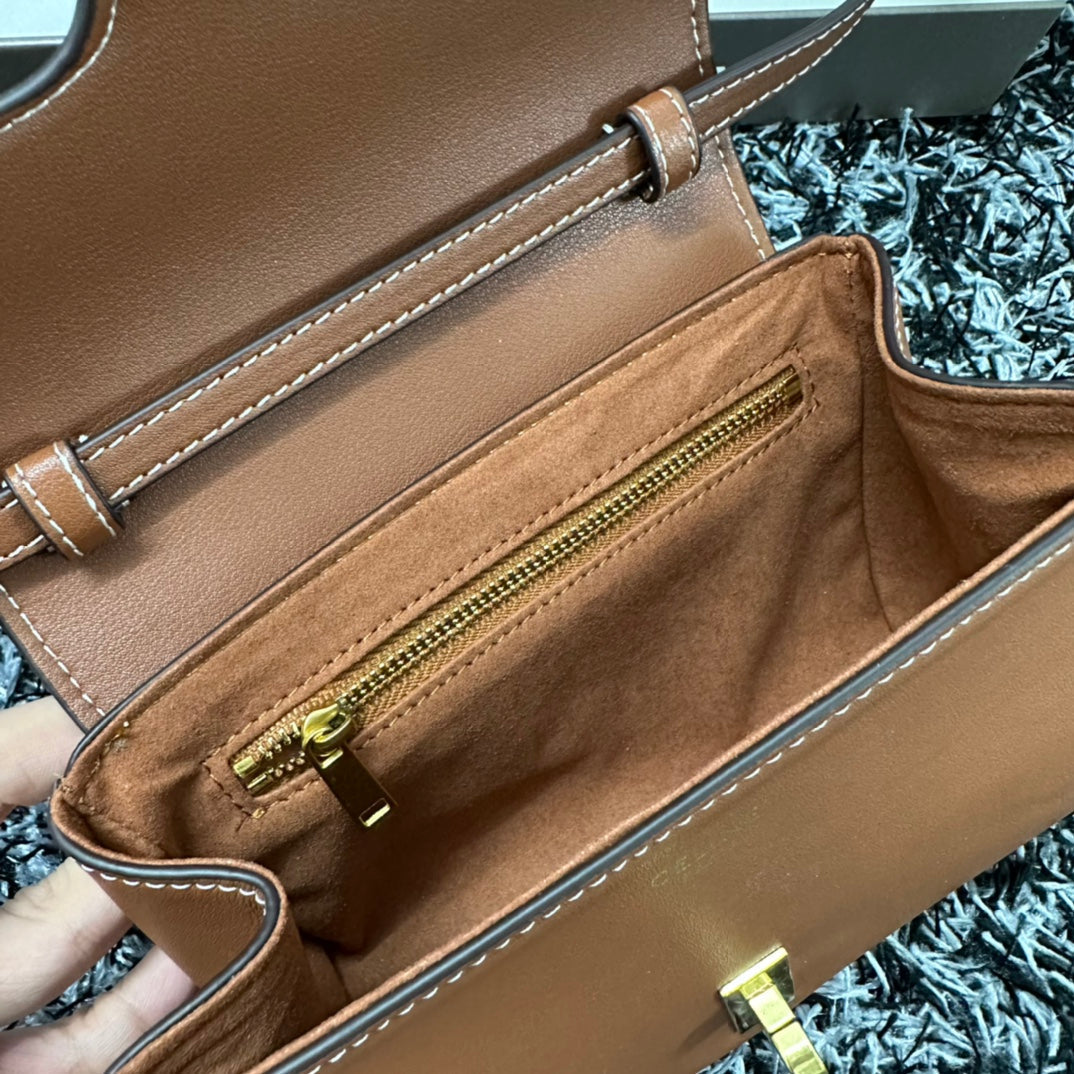 CELINE CLASSIC MINI 18 CINNAMON BROWN CALFSKIN