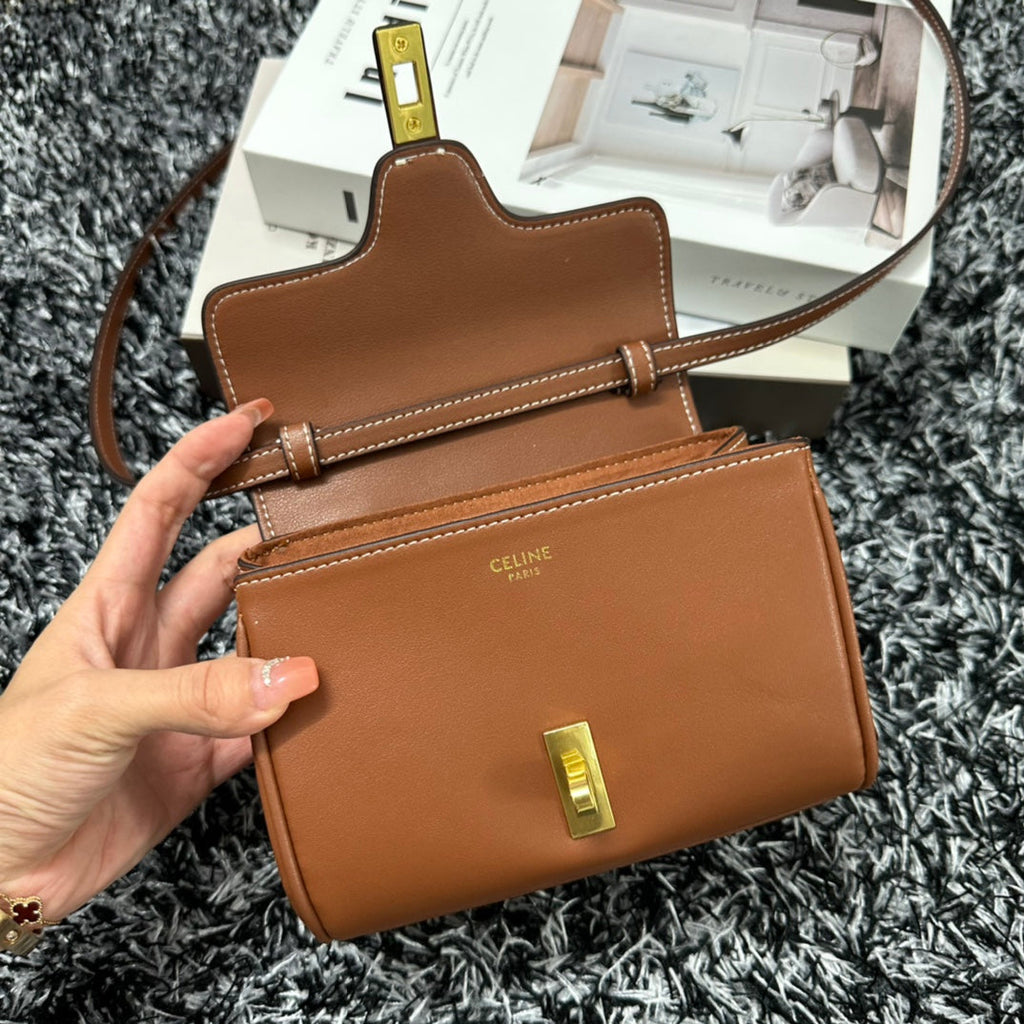 CELINE CLASSIC MINI 18 CINNAMON BROWN CALFSKIN
