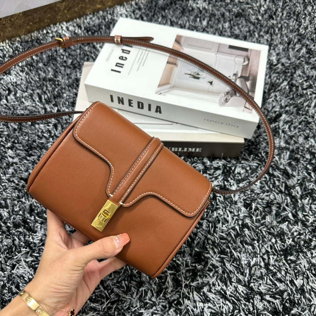 CELINE CLASSIC MINI 18 CINNAMON BROWN CALFSKIN