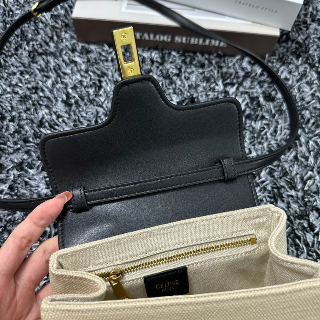CELINE CLASSIC MINI 18 WHITE BLACK CALFSKIN