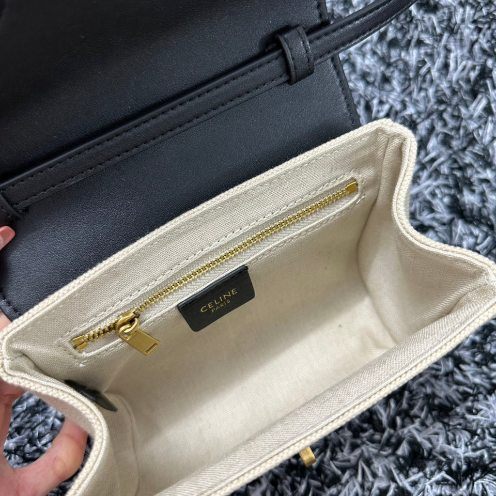 CELINE CLASSIC MINI 18 WHITE BLACK CALFSKIN