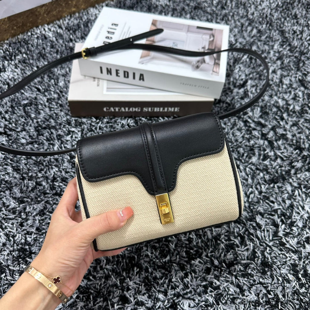 CELINE CLASSIC MINI 18 WHITE BLACK CALFSKIN