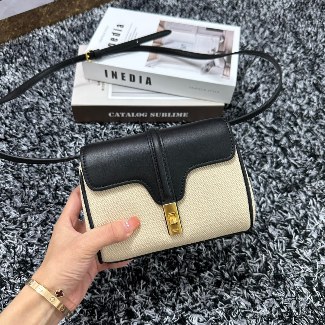 CELINE CLASSIC MINI 18 WHITE BLACK CALFSKIN