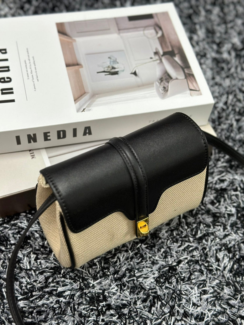 CELINE CLASSIC MINI 18 WHITE BLACK CALFSKIN