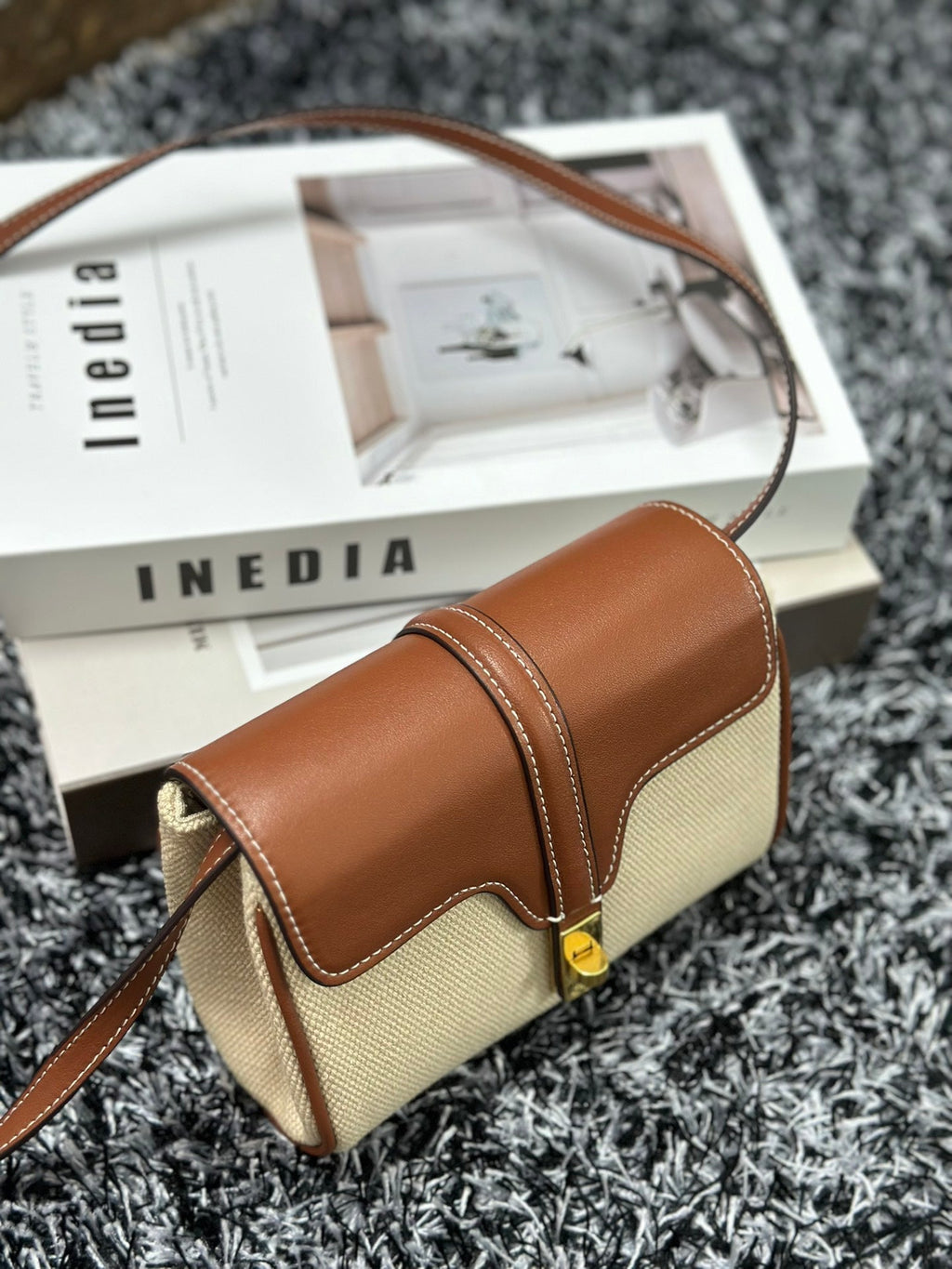 CELINE CLASSIC MINI 18 WHITE BROWN CALFSKIN