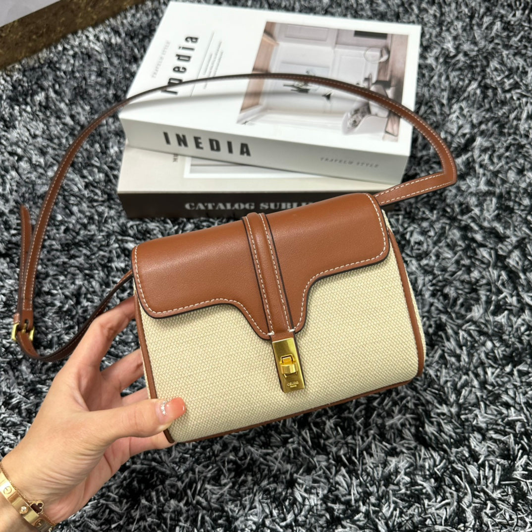CELINE CLASSIC MINI 18 WHITE BROWN CALFSKIN