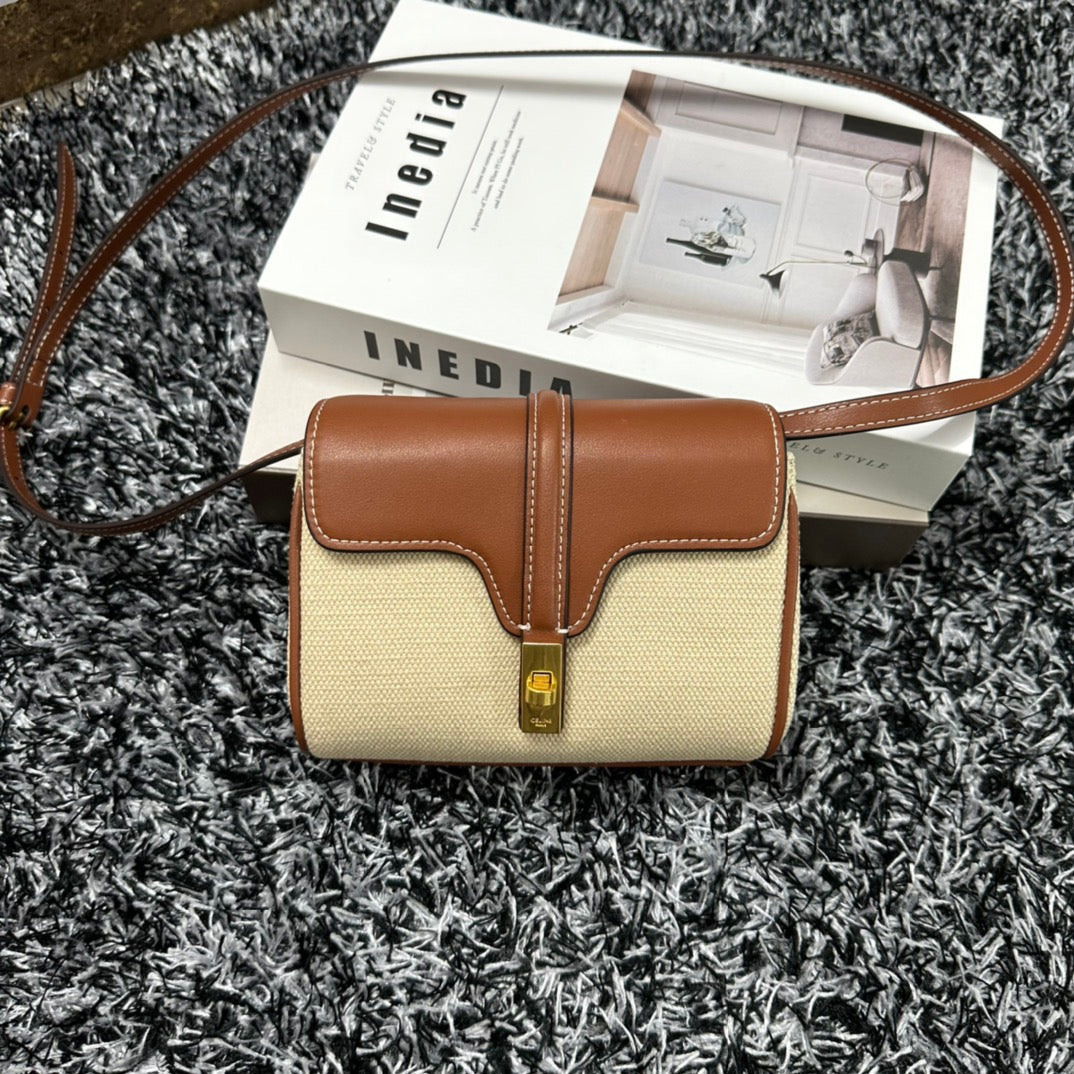 CELINE CLASSIC MINI 18 WHITE BROWN CALFSKIN