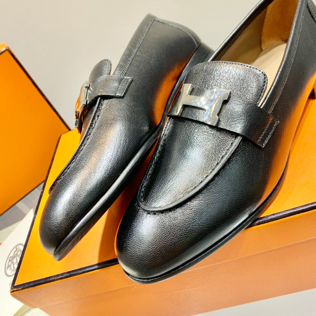 HERMES PARIS LOAFER BLACK CALFSKIN