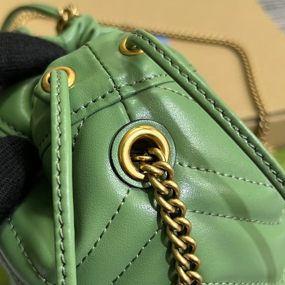 GUCCI MARMONT 17 BUCKET BAG IN LIGHT GREEN CALFSKIN