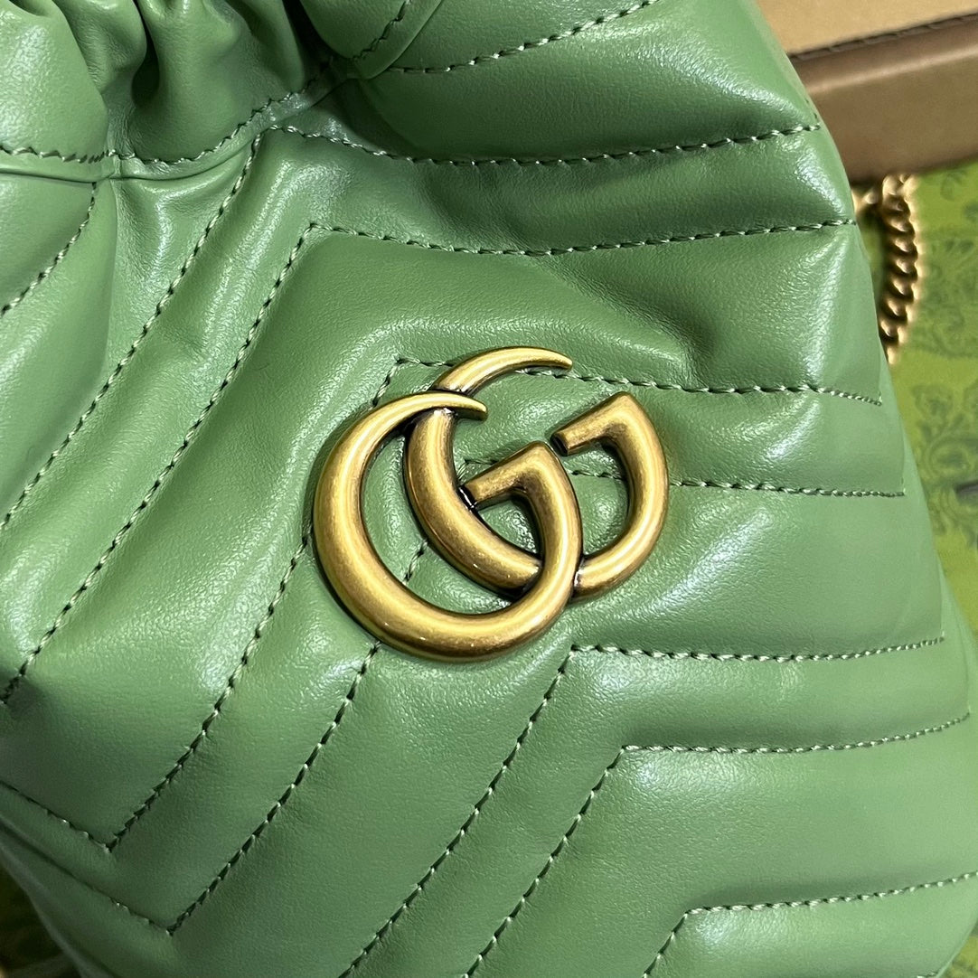 GUCCI MARMONT 17 BUCKET BAG IN LIGHT GREEN CALFSKIN