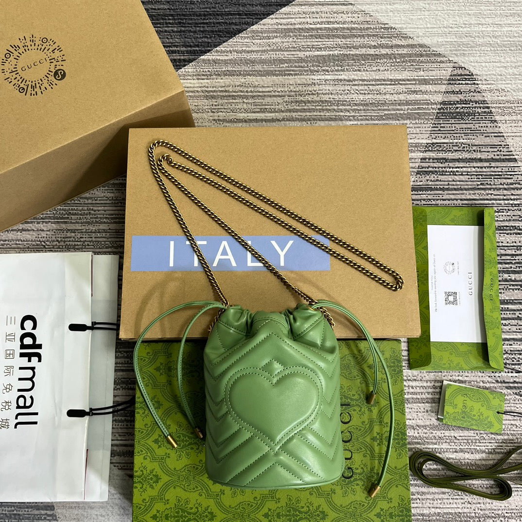 GUCCI MARMONT 17 BUCKET BAG IN LIGHT GREEN CALFSKIN