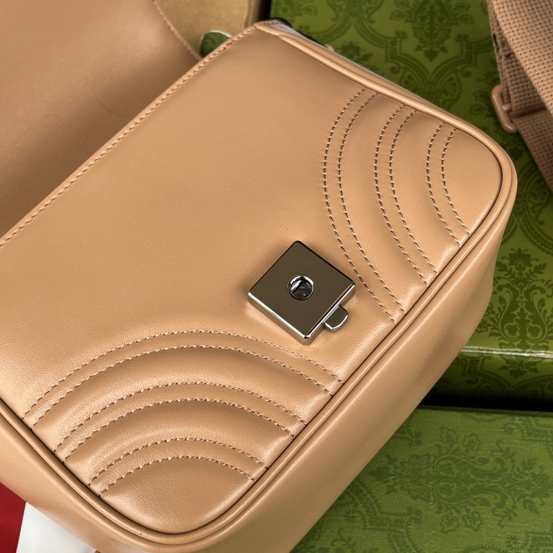 GUCCI MARMONT QUILTED SHOULDER BAG 18 IN CIDER BROWN CALFSKIN