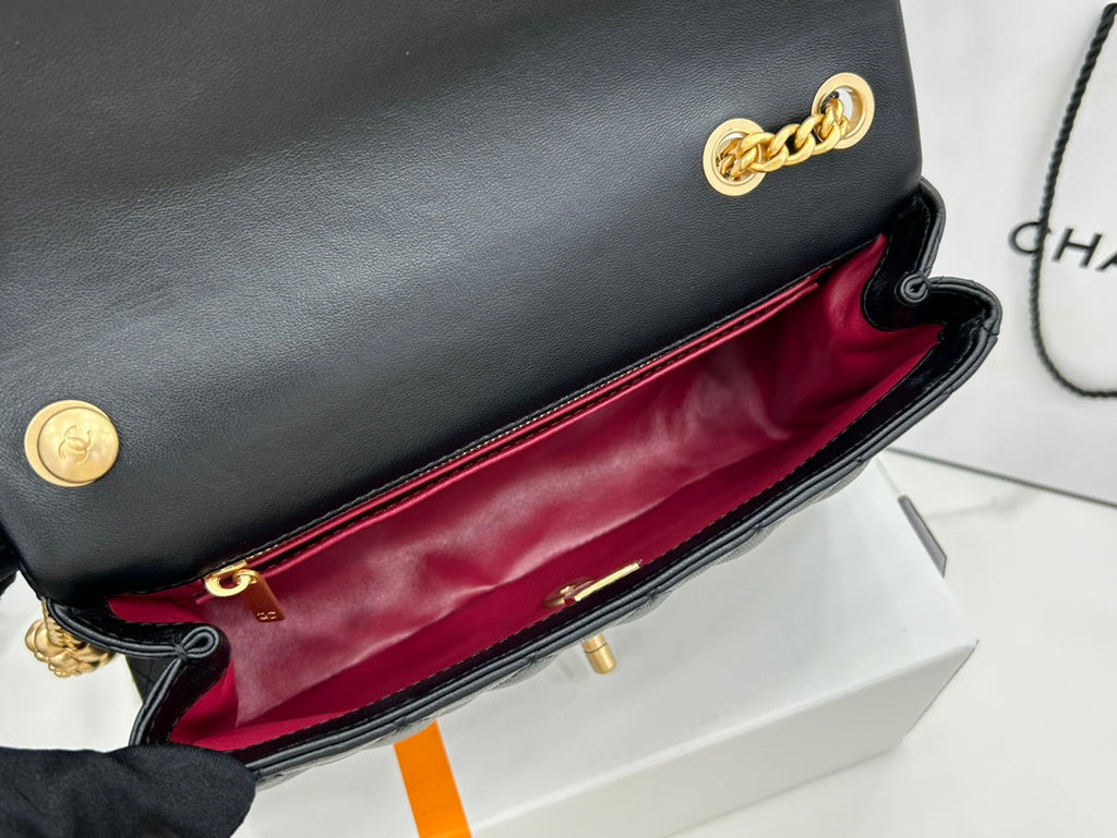 CHANEL SMALL 23 FLAP BAG IN BLACK CALFSKIN GOLD HARDWARE
