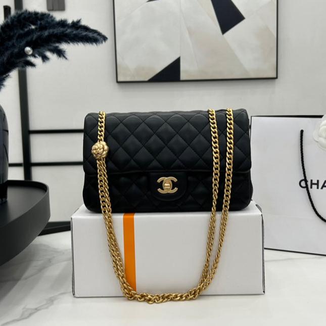 CHANEL SMALL 23 FLAP BAG IN BLACK CALFSKIN GOLD HARDWARE