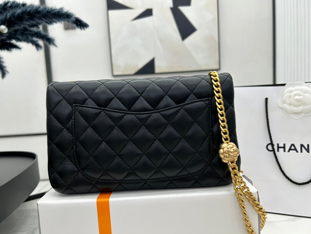 CHANEL SMALL 23 FLAP BAG IN BLACK CALFSKIN GOLD HARDWARE