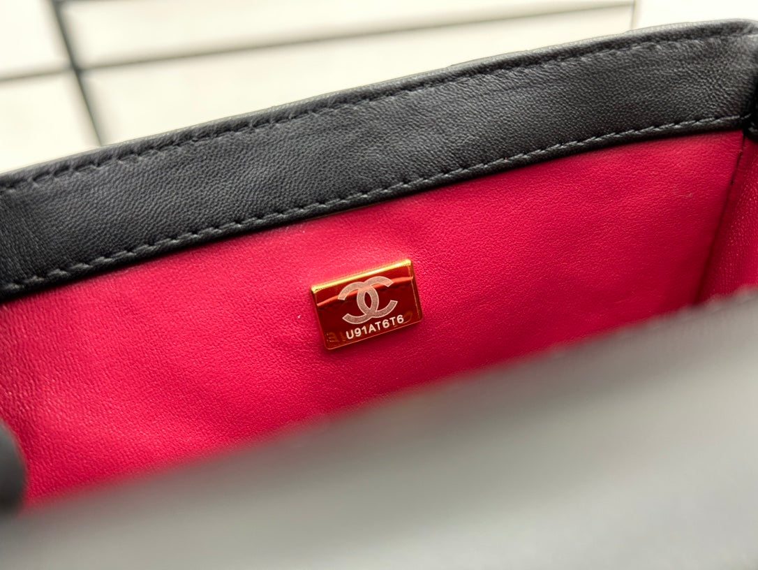 CHANEL SMALL 17 FLAP BAG IN BLACK CALFSKIN GOLD HARDWARE