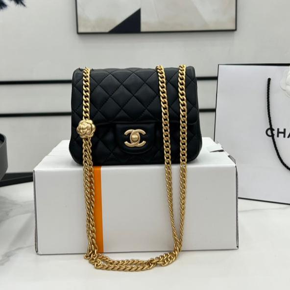 CHANEL SMALL 17 FLAP BAG IN BLACK CALFSKIN GOLD HARDWARE