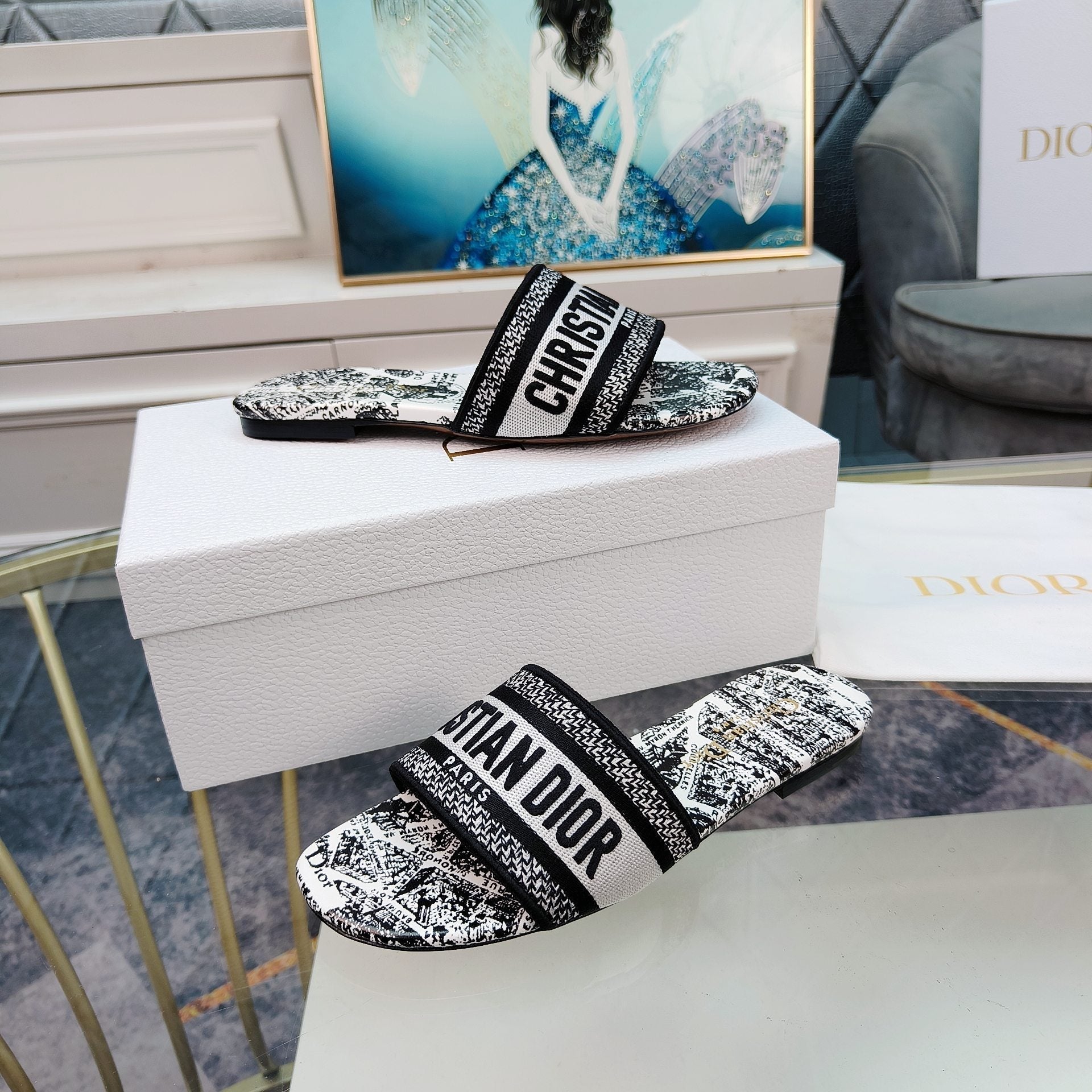 DIOR CD Mule Dway Slide 10mm Multi-motifs Style 13
