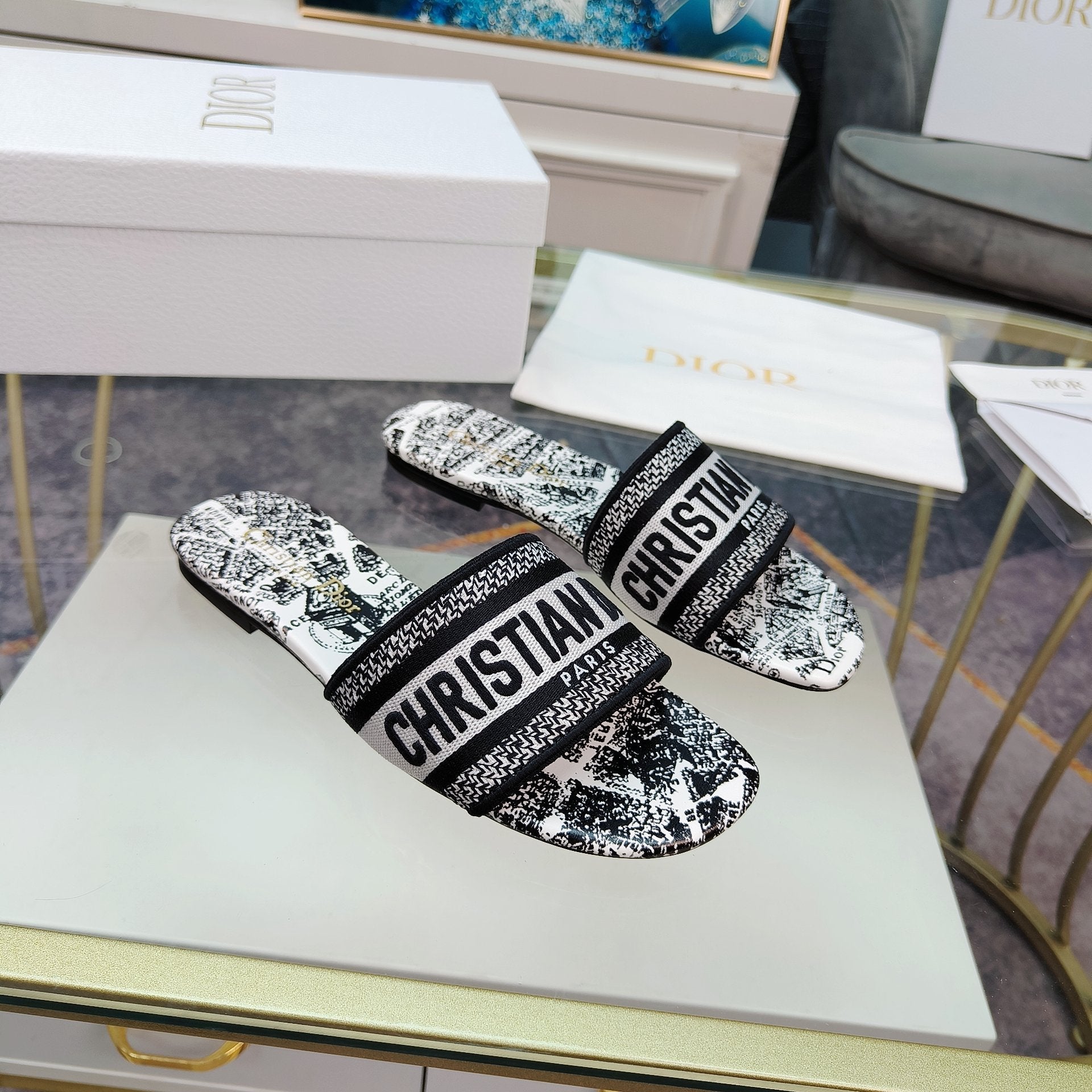 DIOR CD Mule Dway Slide 10mm Multi-motifs Style 13