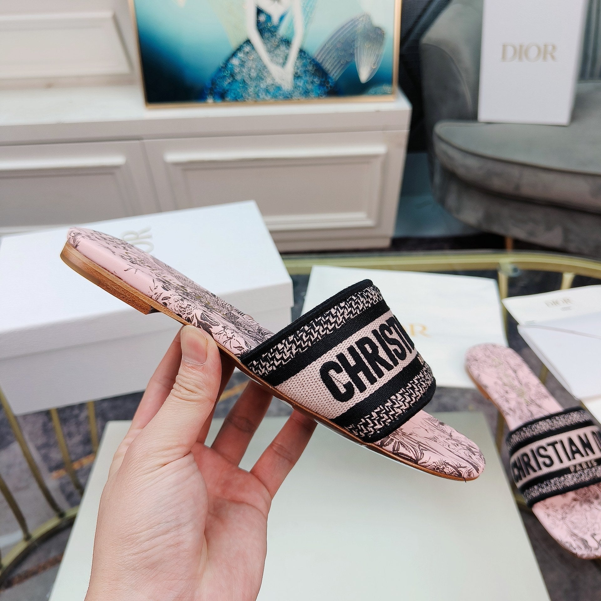 DIOR CD Mule Dway Slide 10mm Multi-motifs Style 12