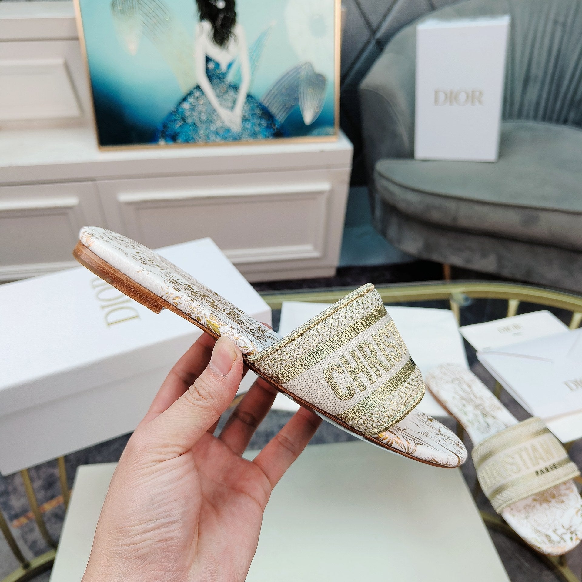 DIOR CD Mule Dway Slide 10mm Multi-motifs Style 7