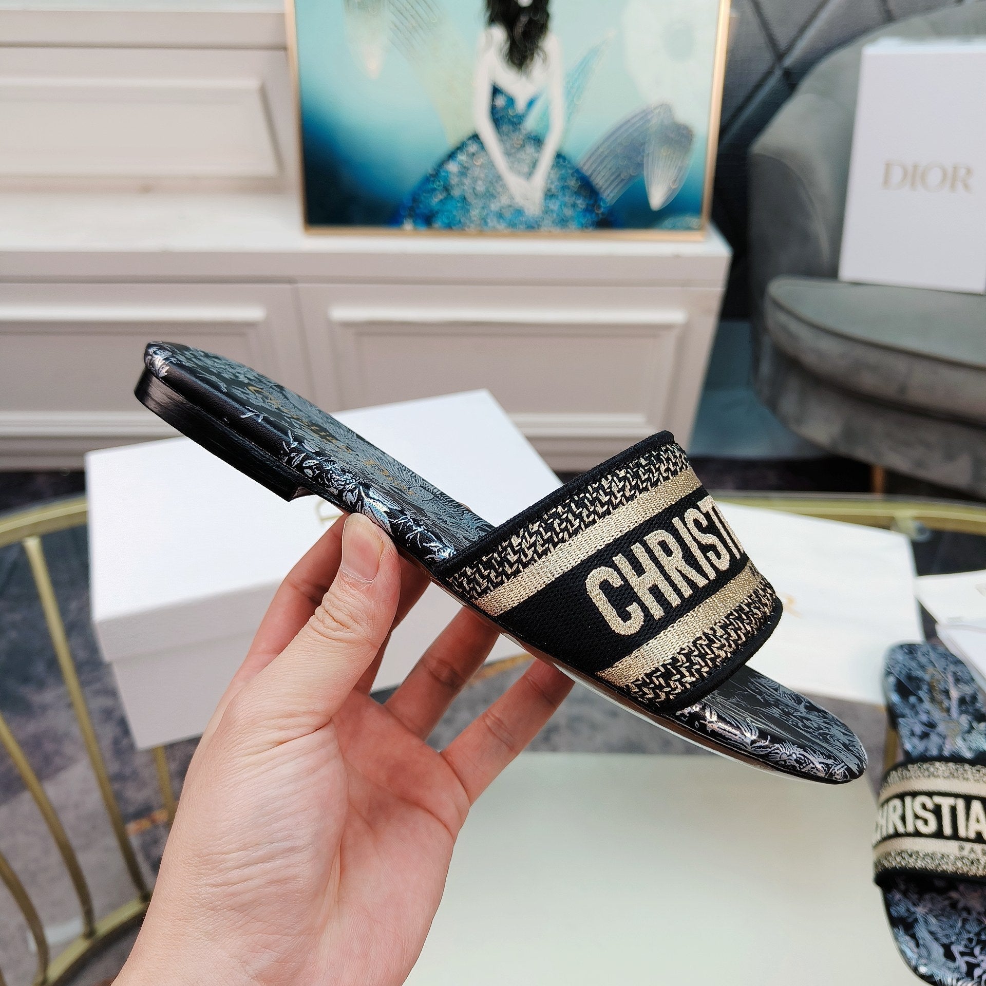 DIOR CD Mule Dway Slide 10mm Multi-motifs Style 4