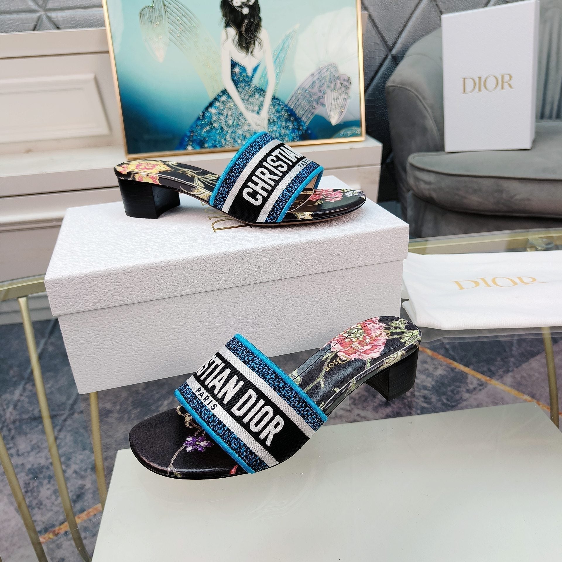 DIOR CD Mule Dway Heeled Slide 45mm Style 1