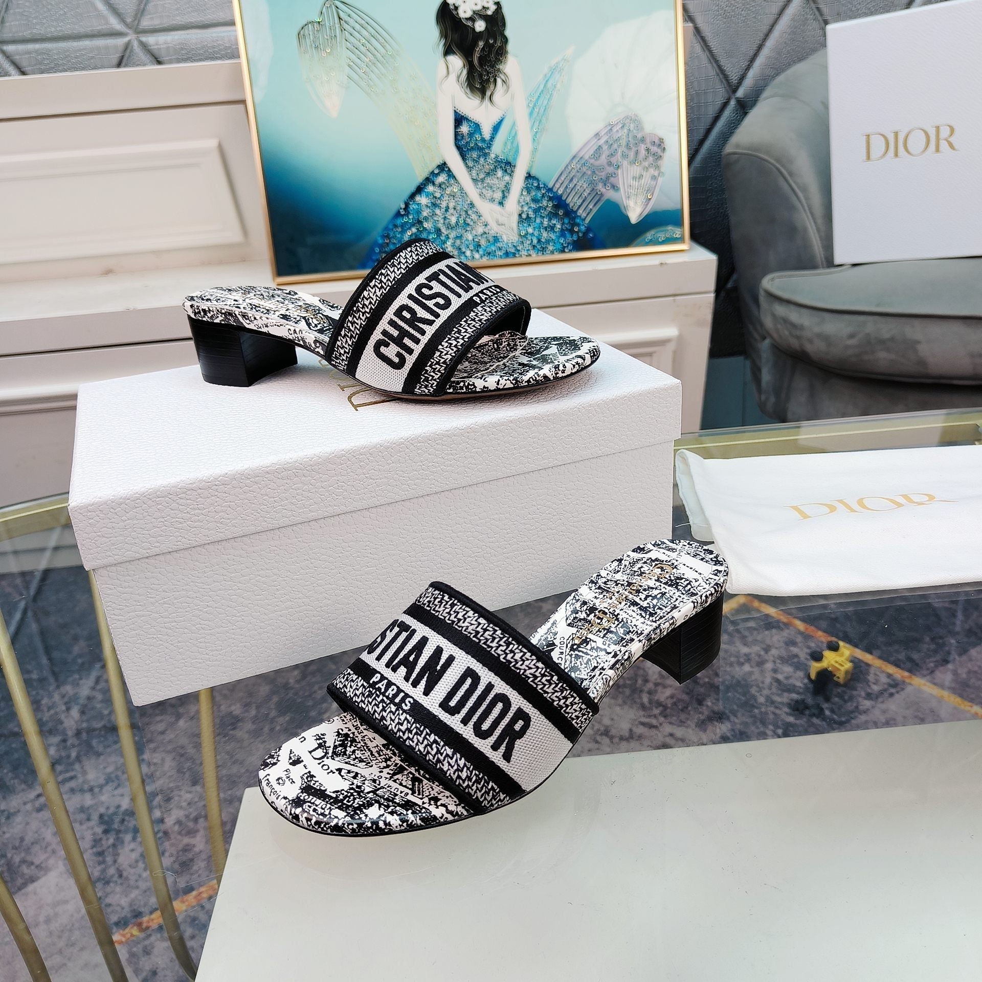 DIOR CD Mule Dway Heeled Slide 45mm Style 11