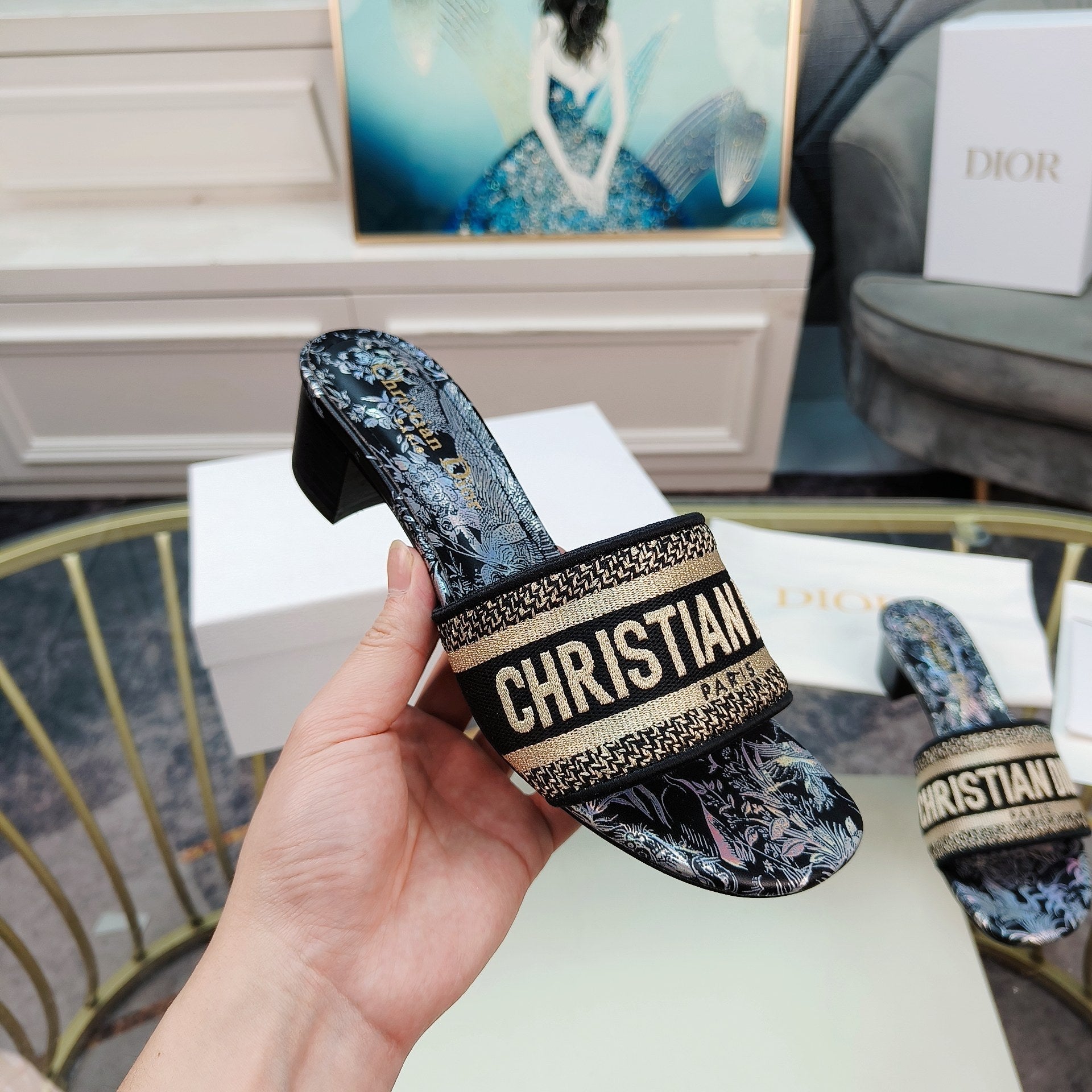 DIOR CD Mule Dway Heeled Slide 45mm Style 10