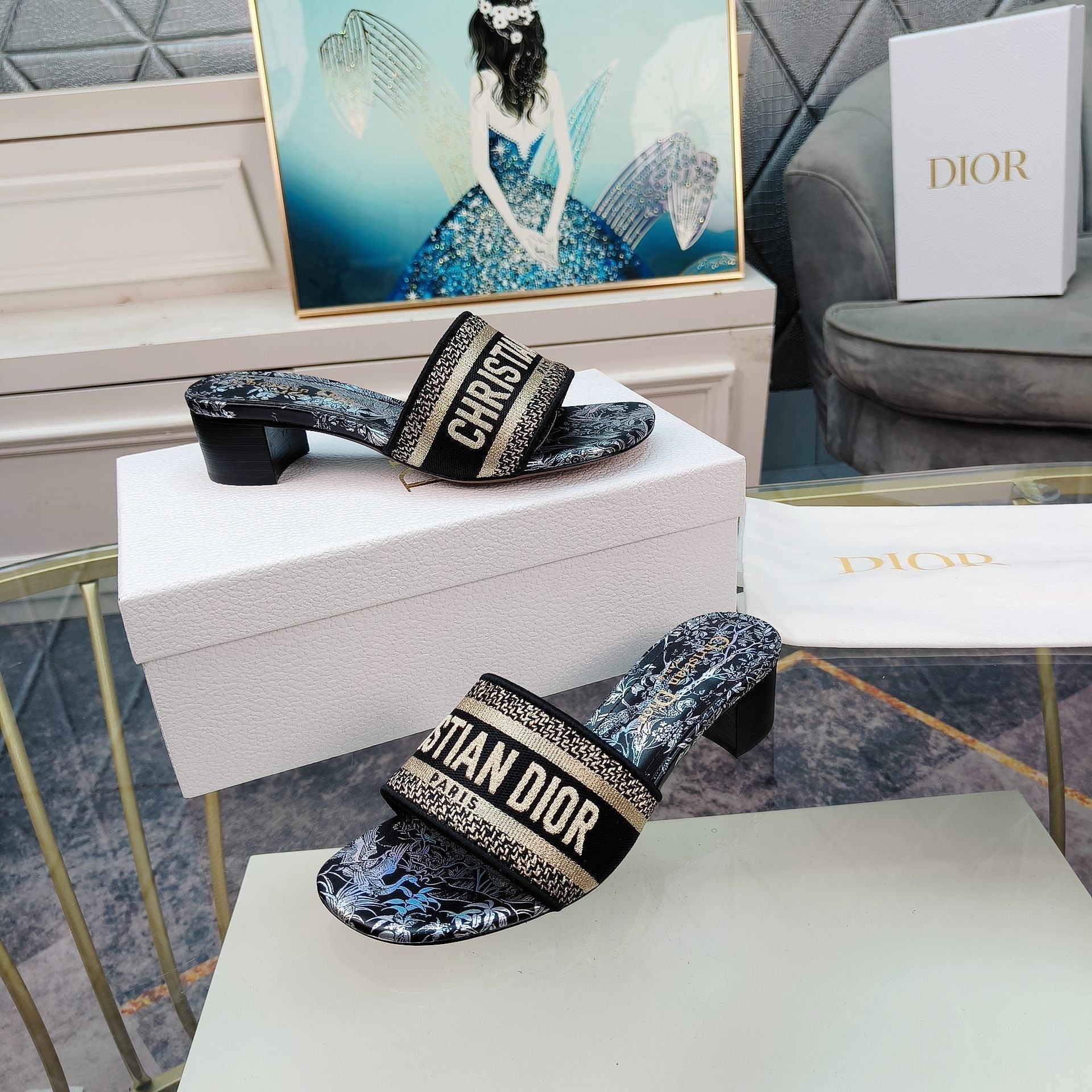 DIOR CD Mule Dway Heeled Slide 45mm Style 10