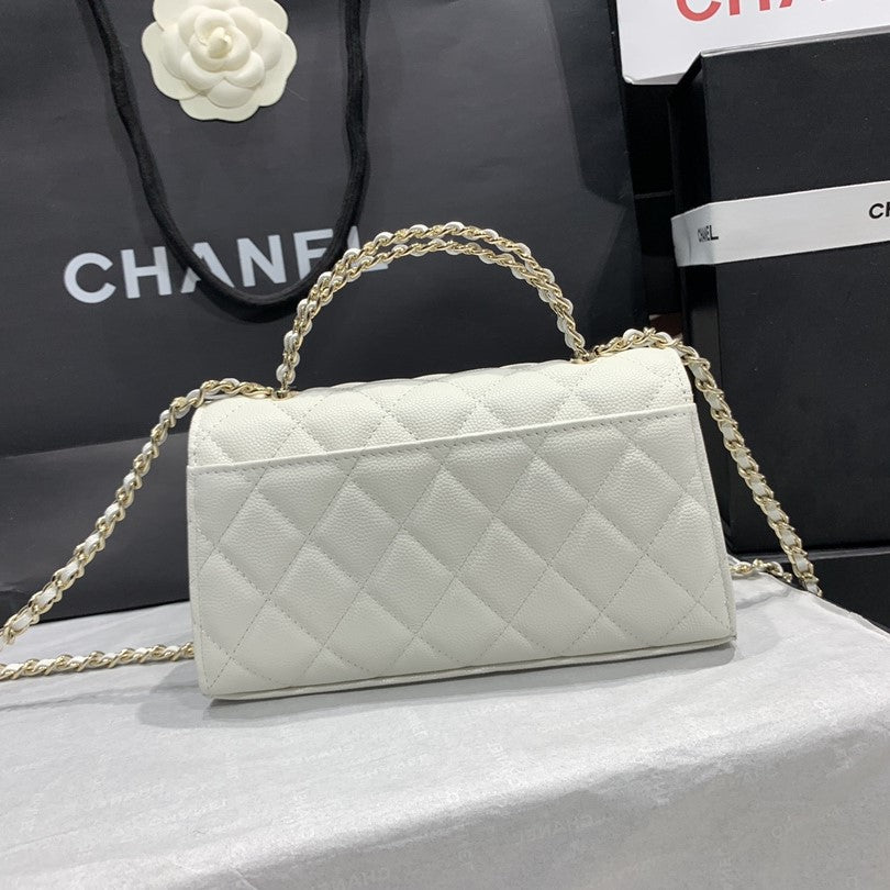 CHANEL 23P Flap Bag 19cm White Caviar Gold Hardware