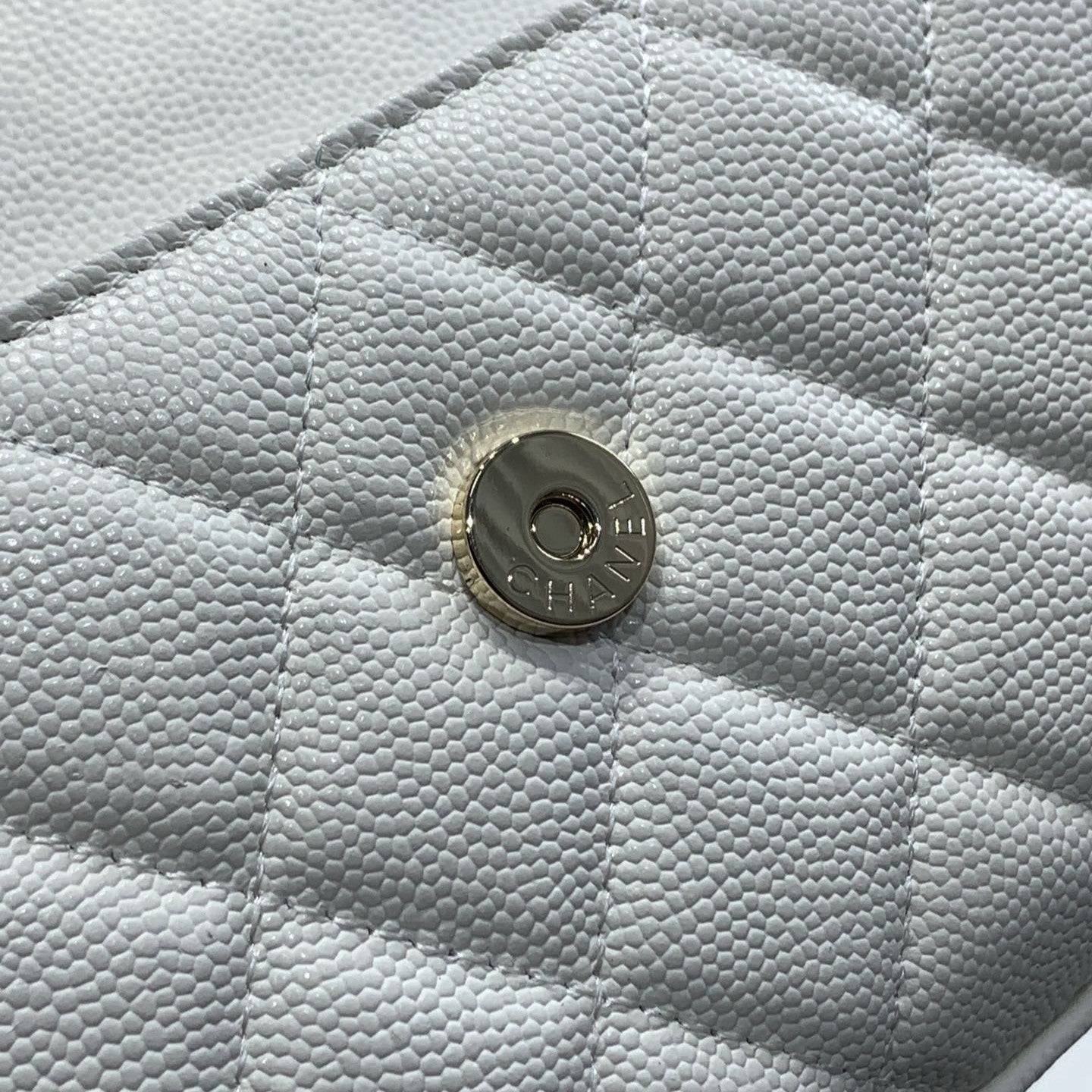 CHANEL 23P Flap Bag 19cm White Caviar Gold Hardware