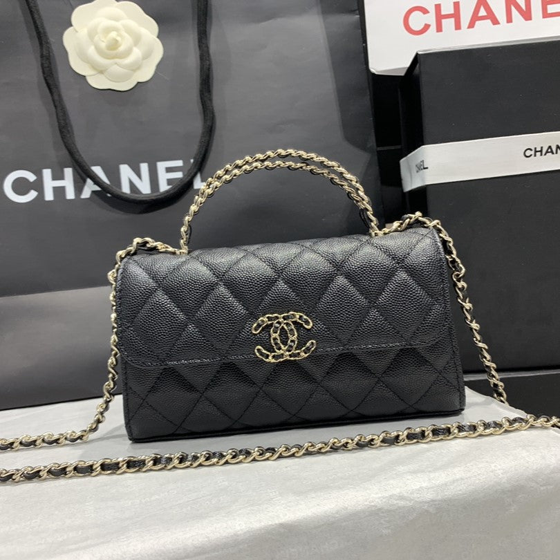 CHANEL 23P Flap Bag 19cm Black Caviar Gold Hardware