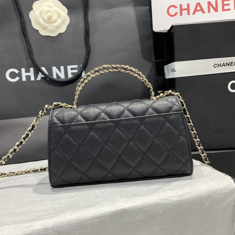 CHANEL 23P Flap Bag 19cm Black Caviar Gold Hardware