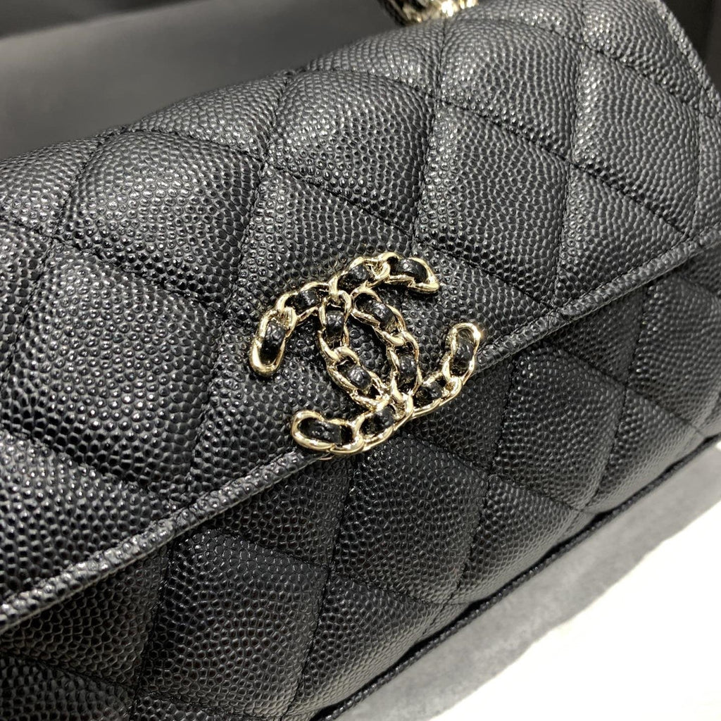 CHANEL 23P Flap Bag 19cm Black Caviar Gold Hardware