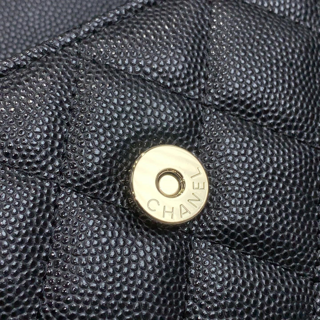 CHANEL 23P Flap Bag 19cm Black Caviar Gold Hardware